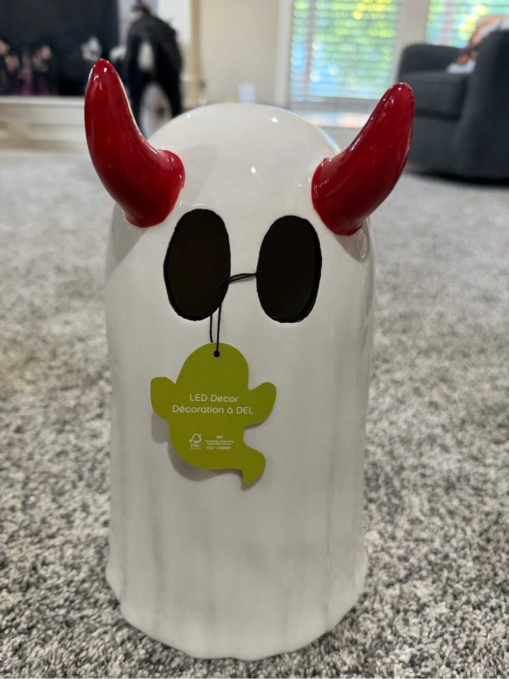 LED Ghost Accent Decor with Red Horns - Unbranded